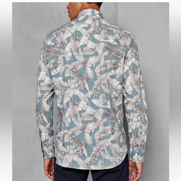 Ted Baker Ramseys Button Down Shirt Men’s XL (Ted 5) Blue Palm Leaf Flip Cuff - Picture 2 of 11